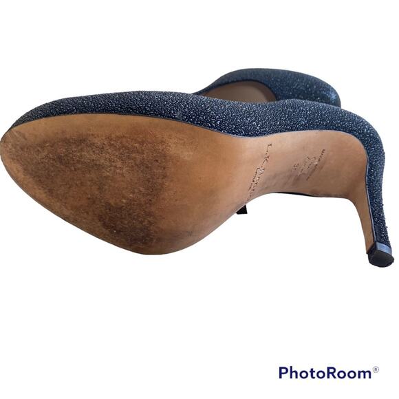 LK Bennett Sledge Glitter Platform Stiletto Black Heel Pumps Size 38 - Picture 10 of 11